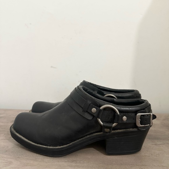 Cabela’s Black Leather Buckle Moto Biker Boot Mules Clogs Womens Size 8.5